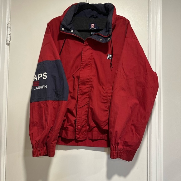 VTG 90s Chaps Ralph Lauren Jacket Mens Sz:L Red Blue Hooded Windbreaker Full Zip - Picture 10 of 13